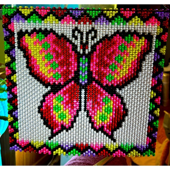Rainbow Butterfly Beaded Banner,pony beads, beading string, glue,metal rod,cord - Picture 3 of 3